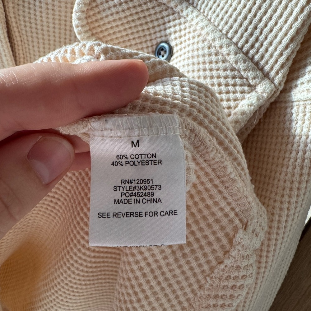 Waffle Knit Neutral Button Up Medium - image 6